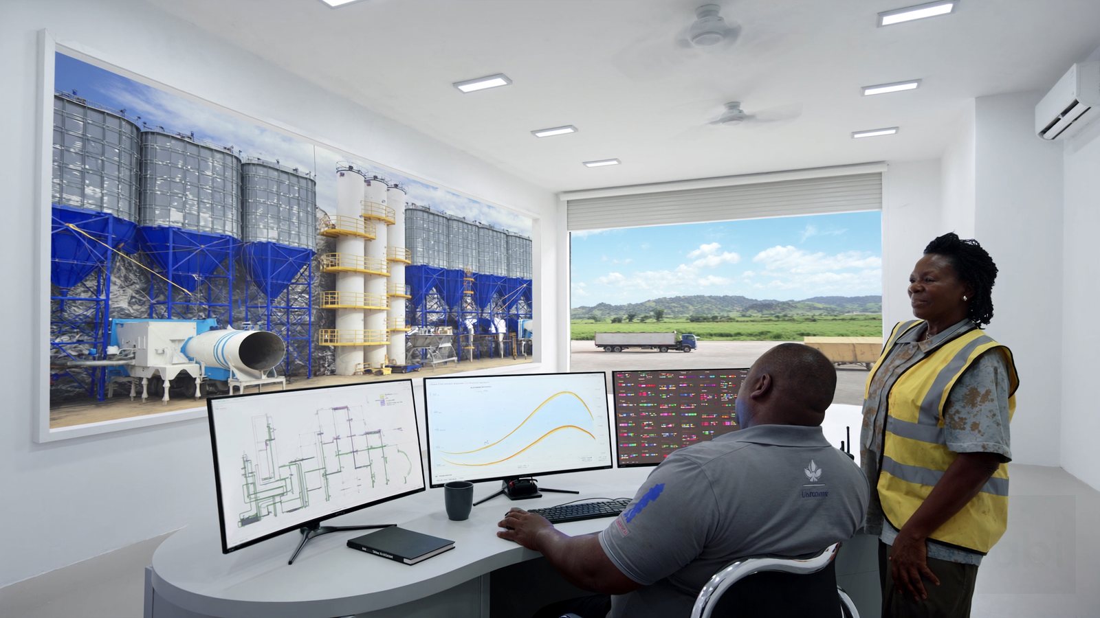 The control room, overlooking the storage hall