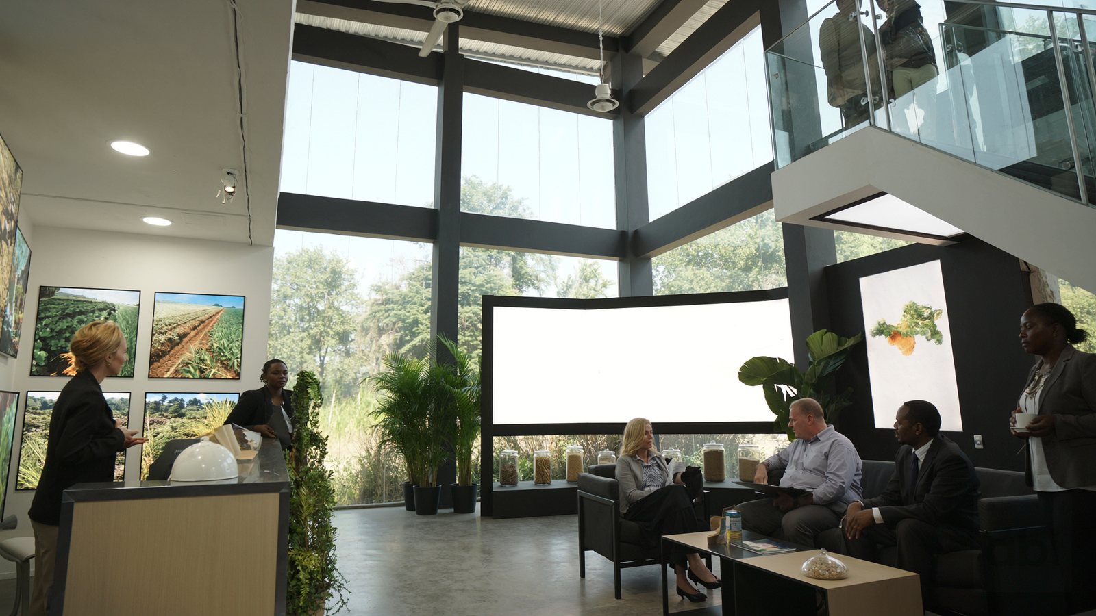 Buyers and visitors in the reception and exhibition space