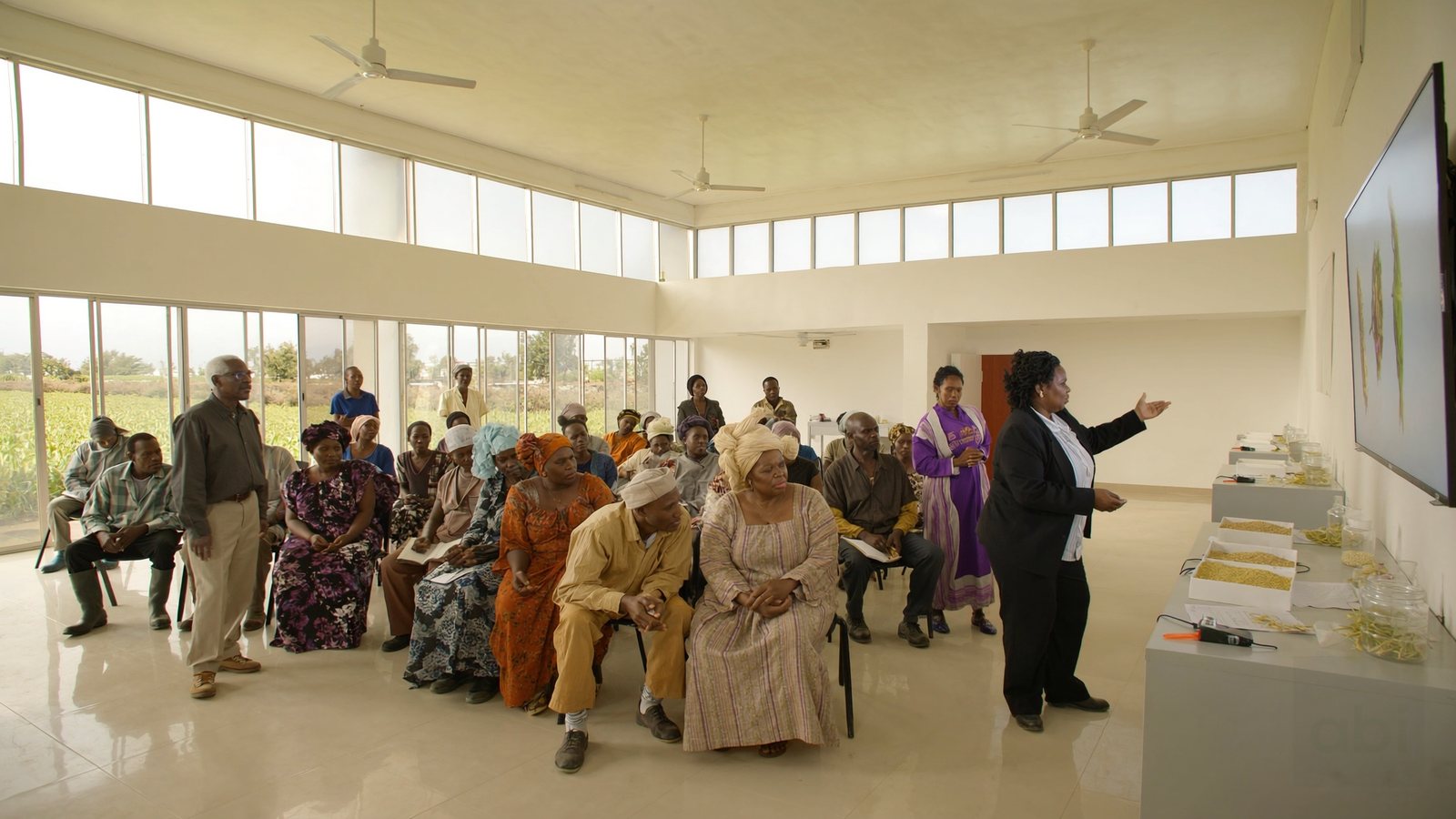 A training session for cooperative farmers in the exhibition hall